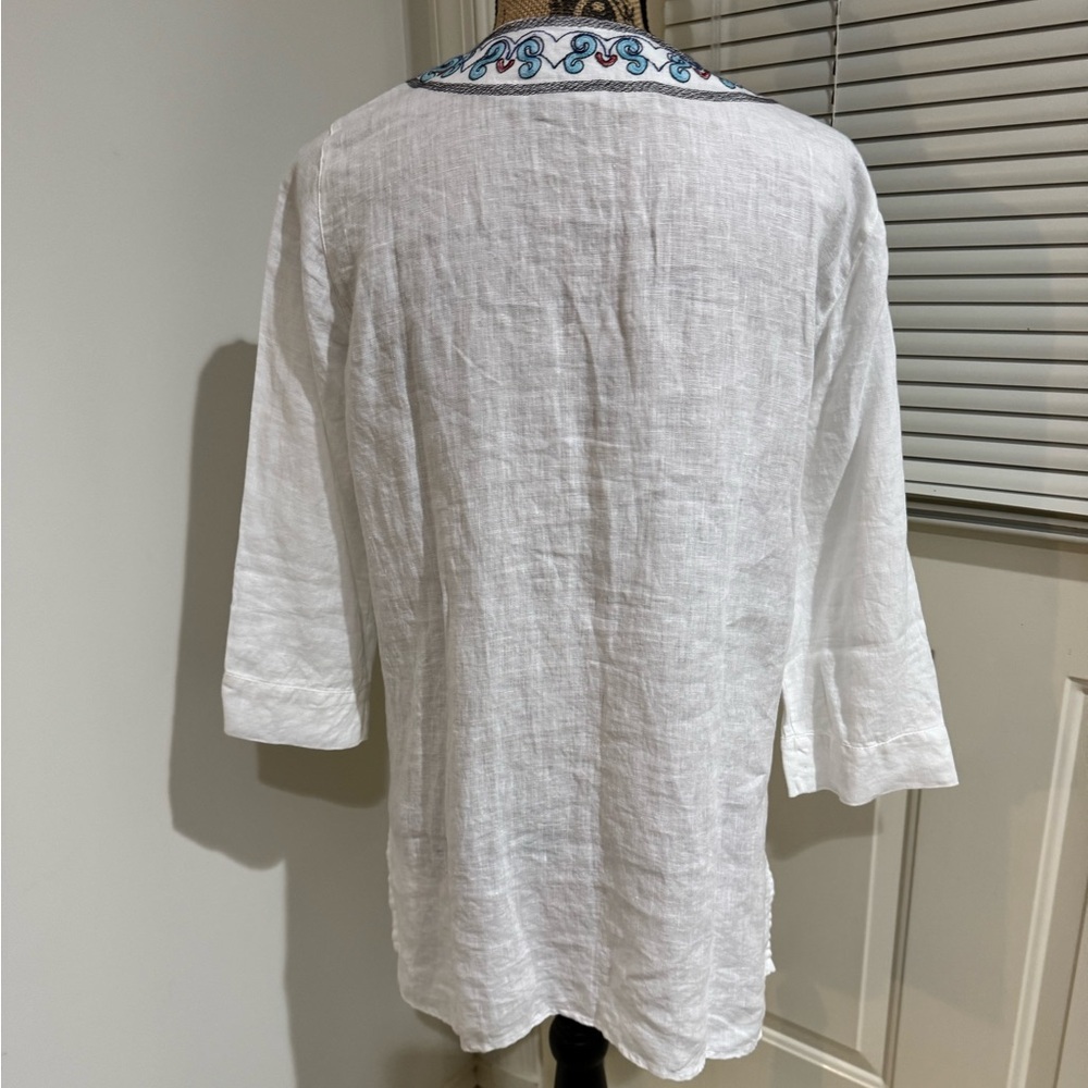 Vacation / cruise / Caribbean Island white linen top size Large - Picture 3 of 8
